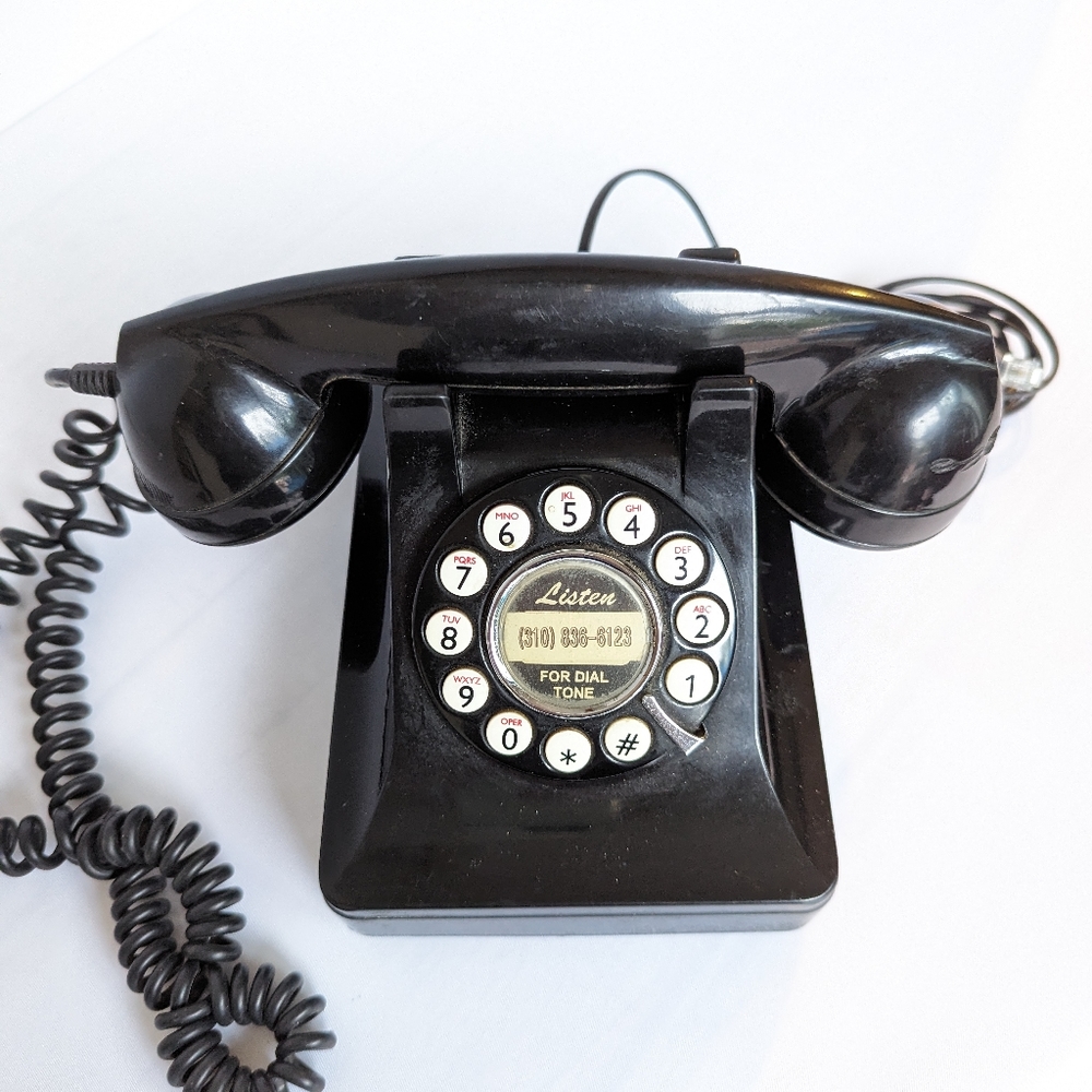 Black Microtel Touch Button Phone Vintage Mid century Works
